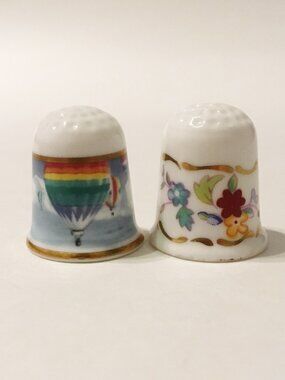 Coalport Thimbles Bone China Hot Air Balloon Floral Gold Trim England Lot of 2